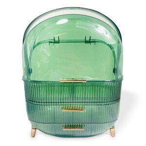 Makeup Organizer Large Vanity Storage – 2 Drawers, Handle, Clear Lid - Green